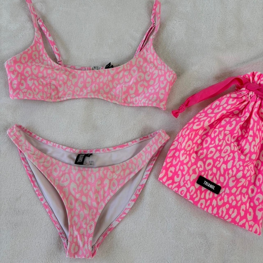 Triangl pink cheetah bikini set